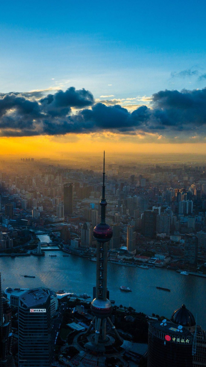 Обои Шанхай, город, городской пейзаж, метрополия, линия горизонта в разрешении 720x1280