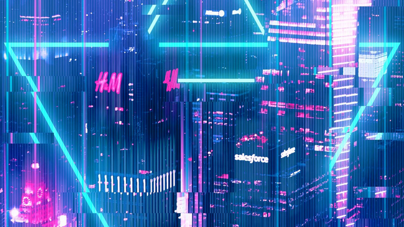 Обои Глитч-арт, здание, небоскреб, свет, пурпур в разрешении 1366x768