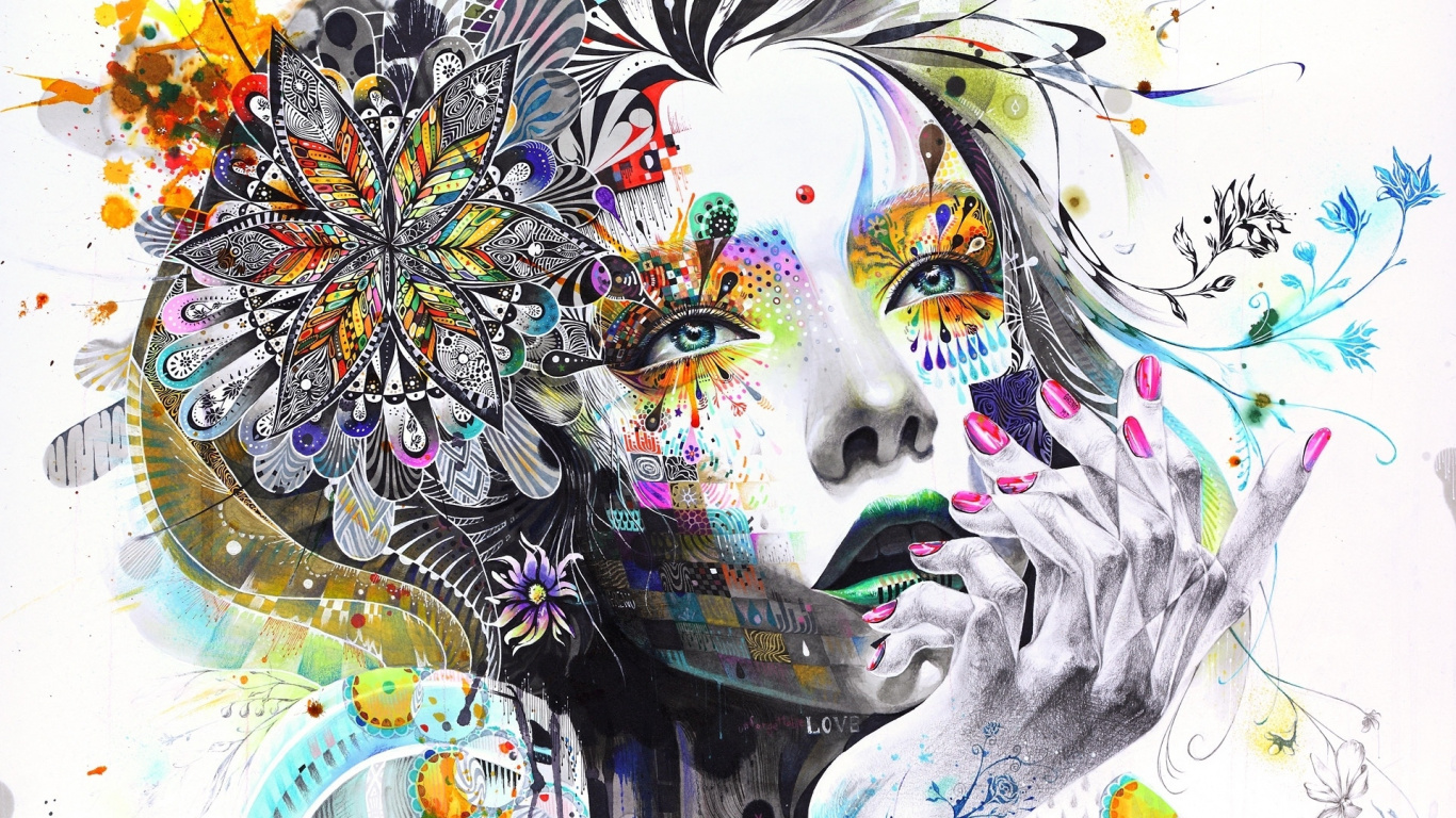 Обои акварельные краски, иллюстрация, графический дизайн, арт, живопись в разрешении 1366x768