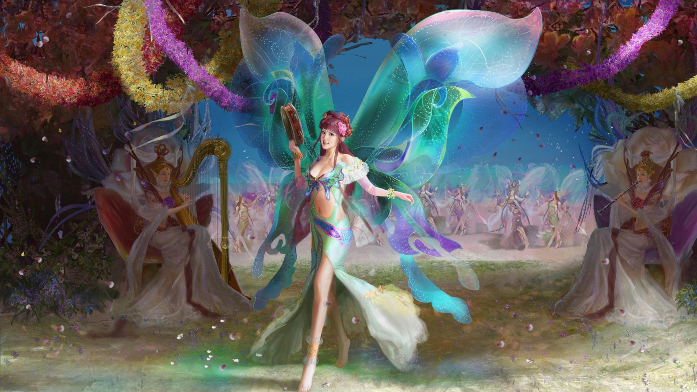 Обои фея, Танцующие Феи, мифическое существо, арт, живопись в разрешении 1366x768