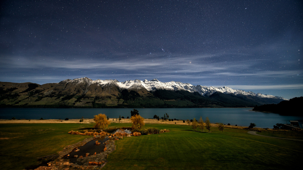 Обои природа, природный ландшафт, свет, ночь, гора в разрешении 1280x720