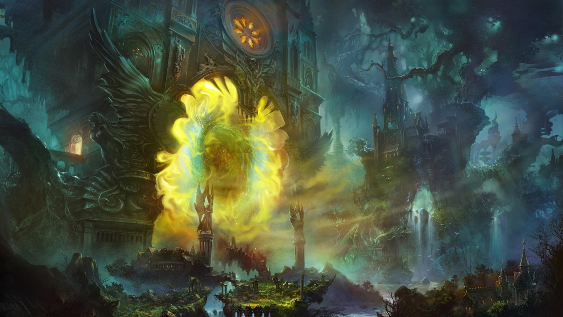 Обои пейзажная живопись, пейзаж, фантастическое искусство, арт, фэнтези в разрешении 1920x1080