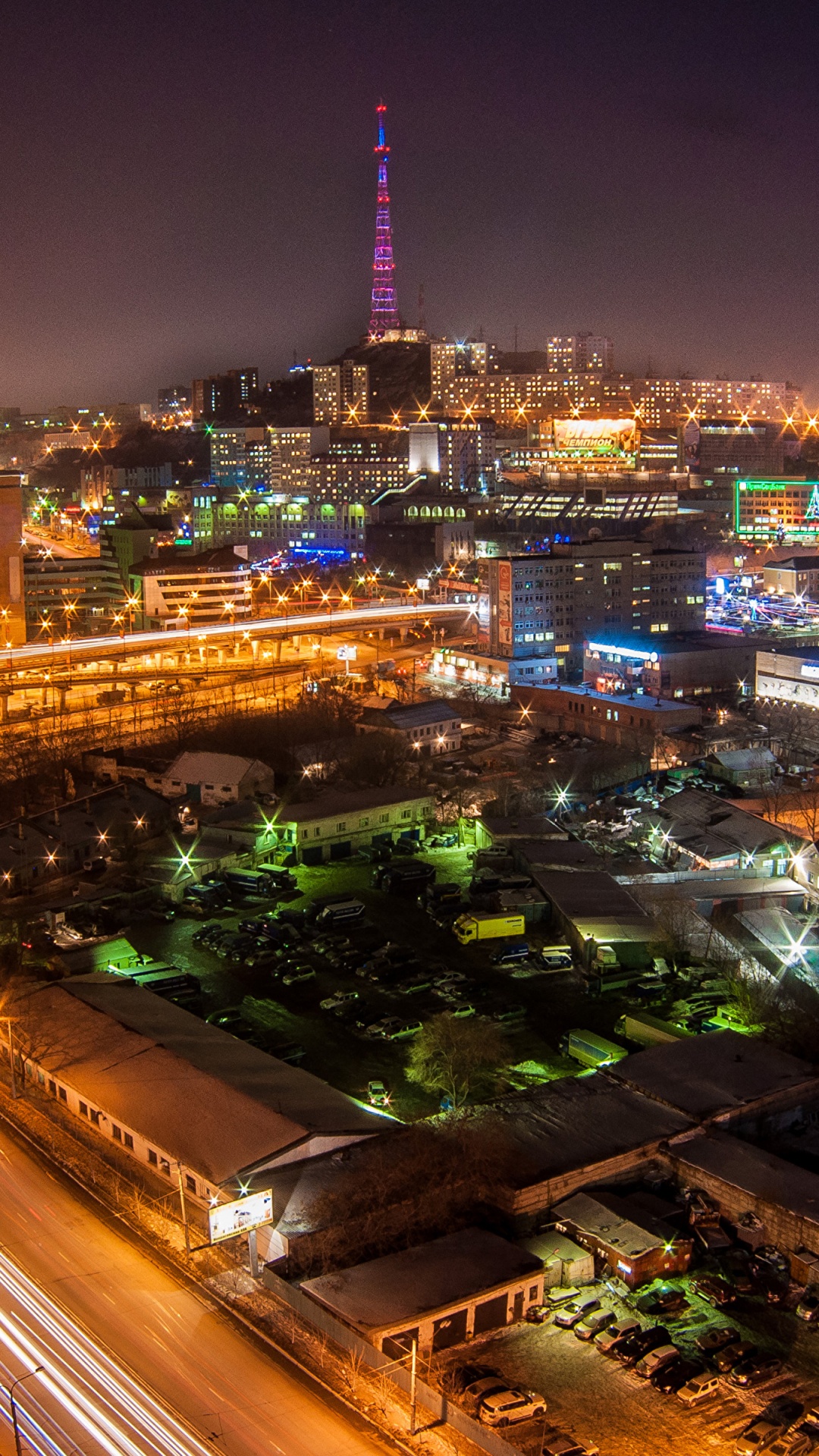 Обои Владивосток, городской пейзаж, городской район, город, ночь в разрешении 1080x1920