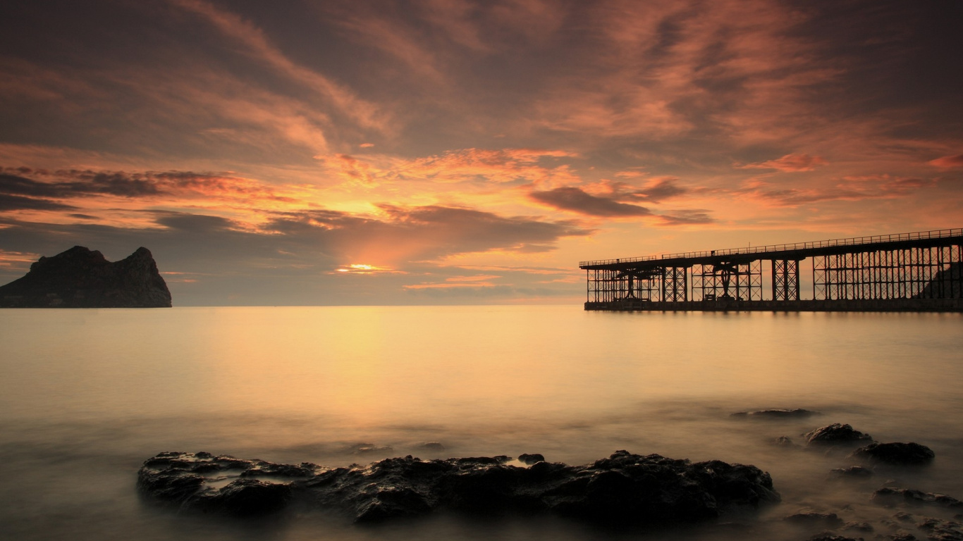 Обои море, горизонт, закат, восход солнца, океан в разрешении 1366x768