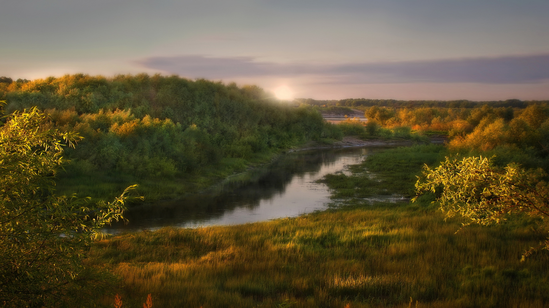 Обои утро, природа, вода, отражение, реки в разрешении 1920x1080