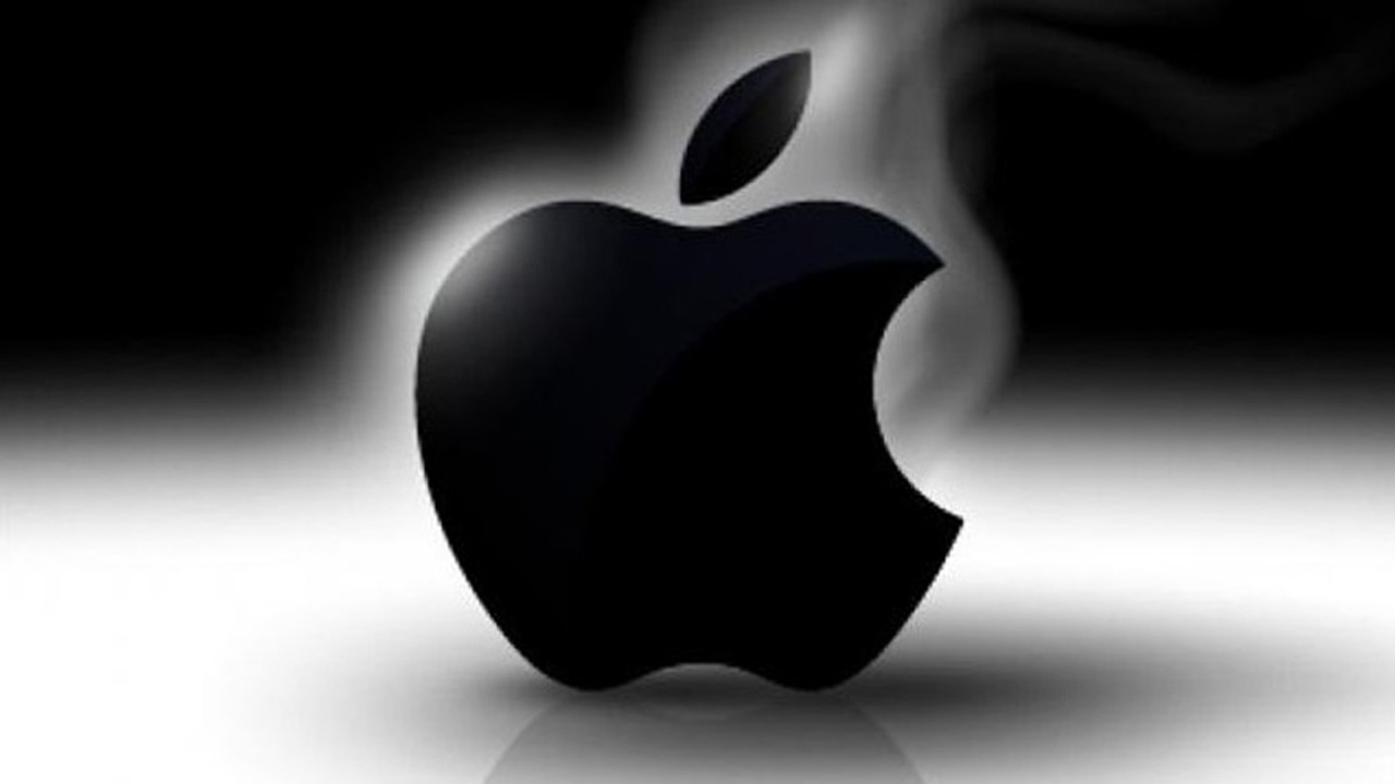 Обои apple, черный, темнота, графика, лого в разрешении 1280x720