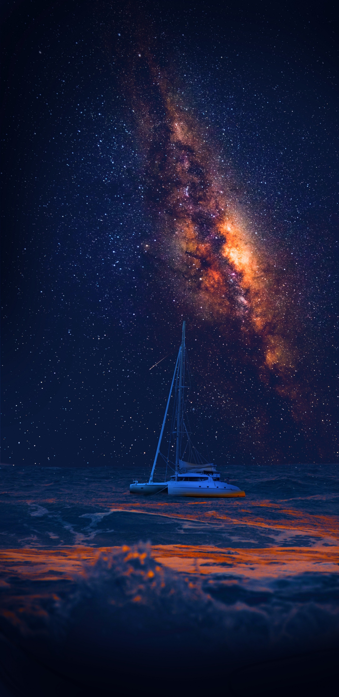 Обои парусная шлюпка, яхта, корабль, лодка, атмосфера в разрешении 1440x2960