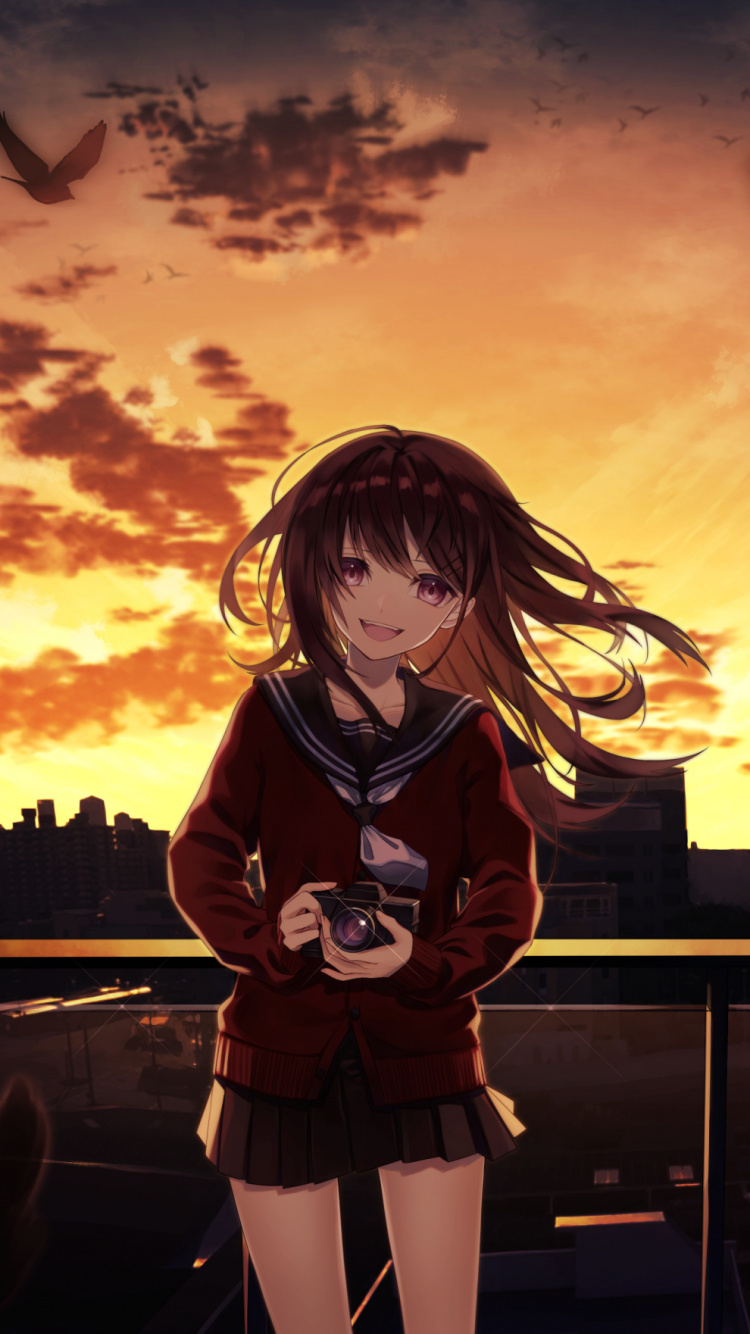 Обои аниме, облако, закат, мир, Счастлив в разрешении 750x1334