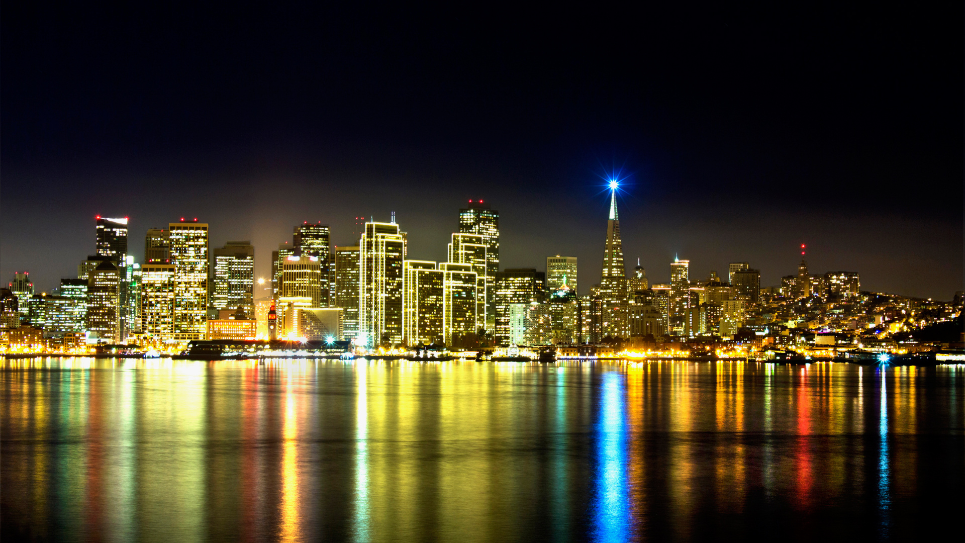 Обои ночь, городской пейзаж, город, линия горизонта, метрополия в разрешении 1920x1080