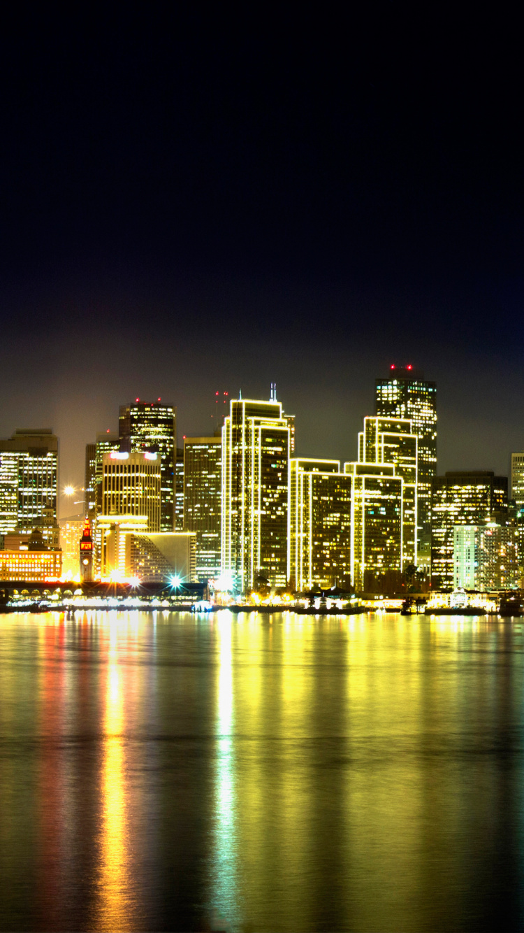 Обои ночь, городской пейзаж, город, линия горизонта, метрополия в разрешении 750x1334