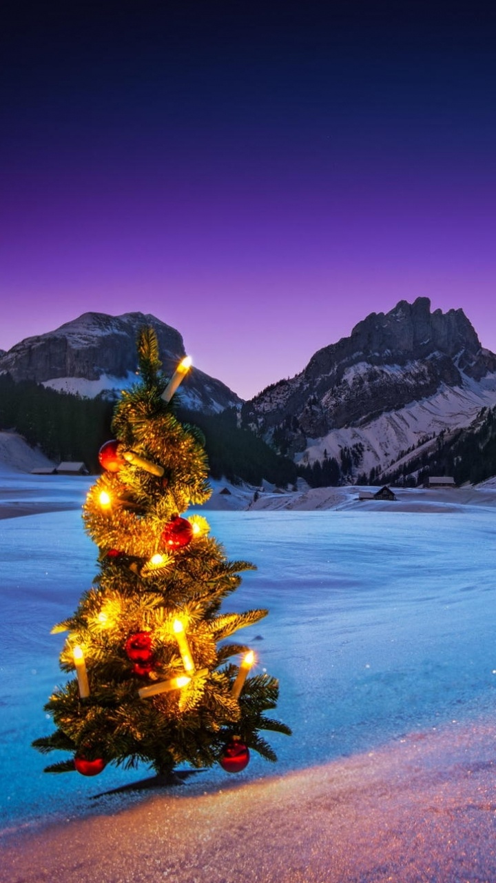 Обои зима, природа, снег, гора, дерево в разрешении 720x1280