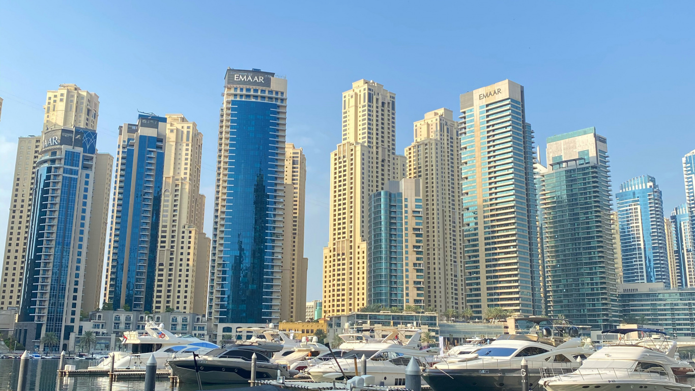 Обои Марина, башня, судно, метрополия, город в разрешении 1366x768