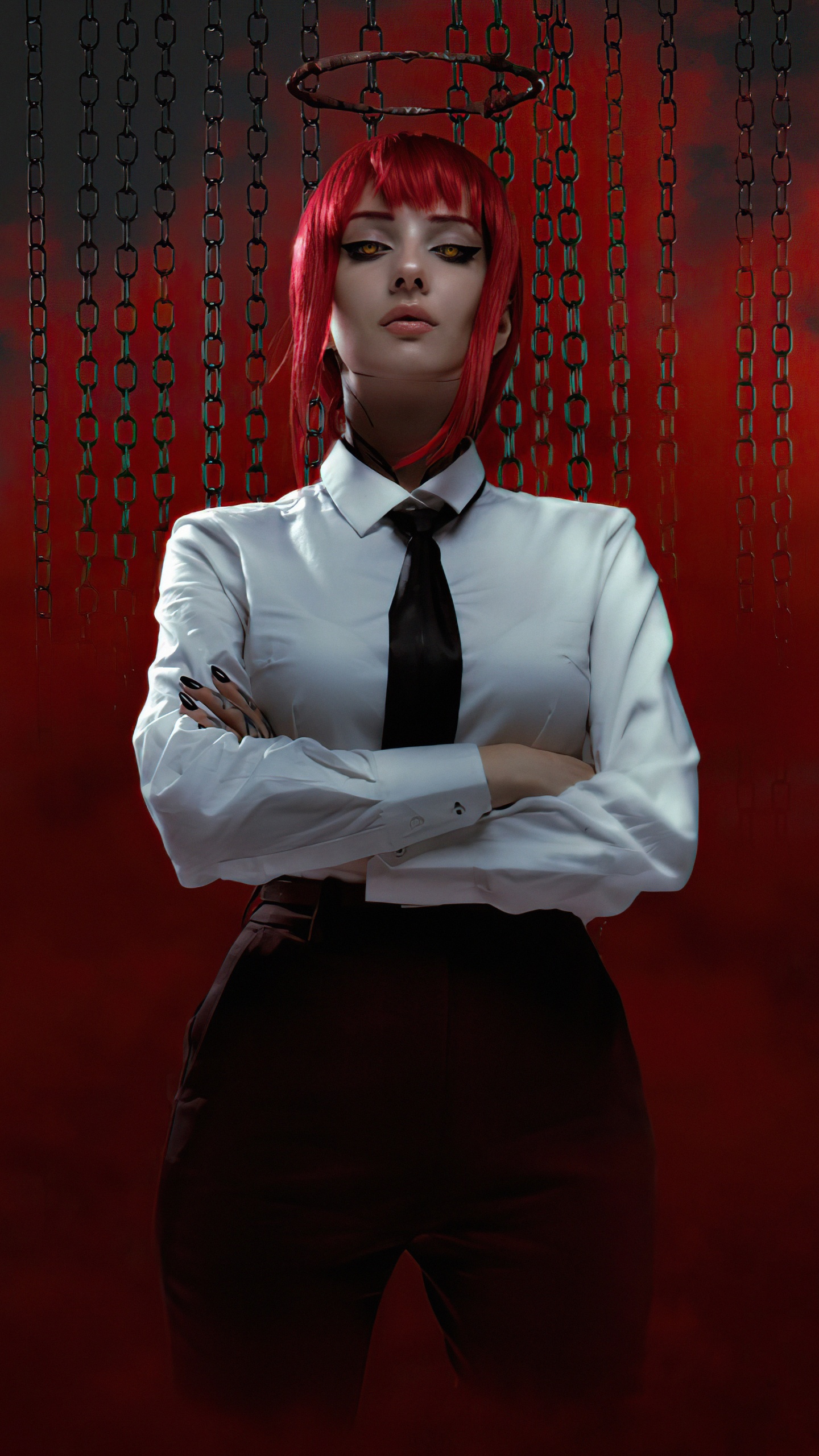 Обои макима бензопила мужчина косплей, бензопила, достойный, косплей, аниме в разрешении 1440x2560