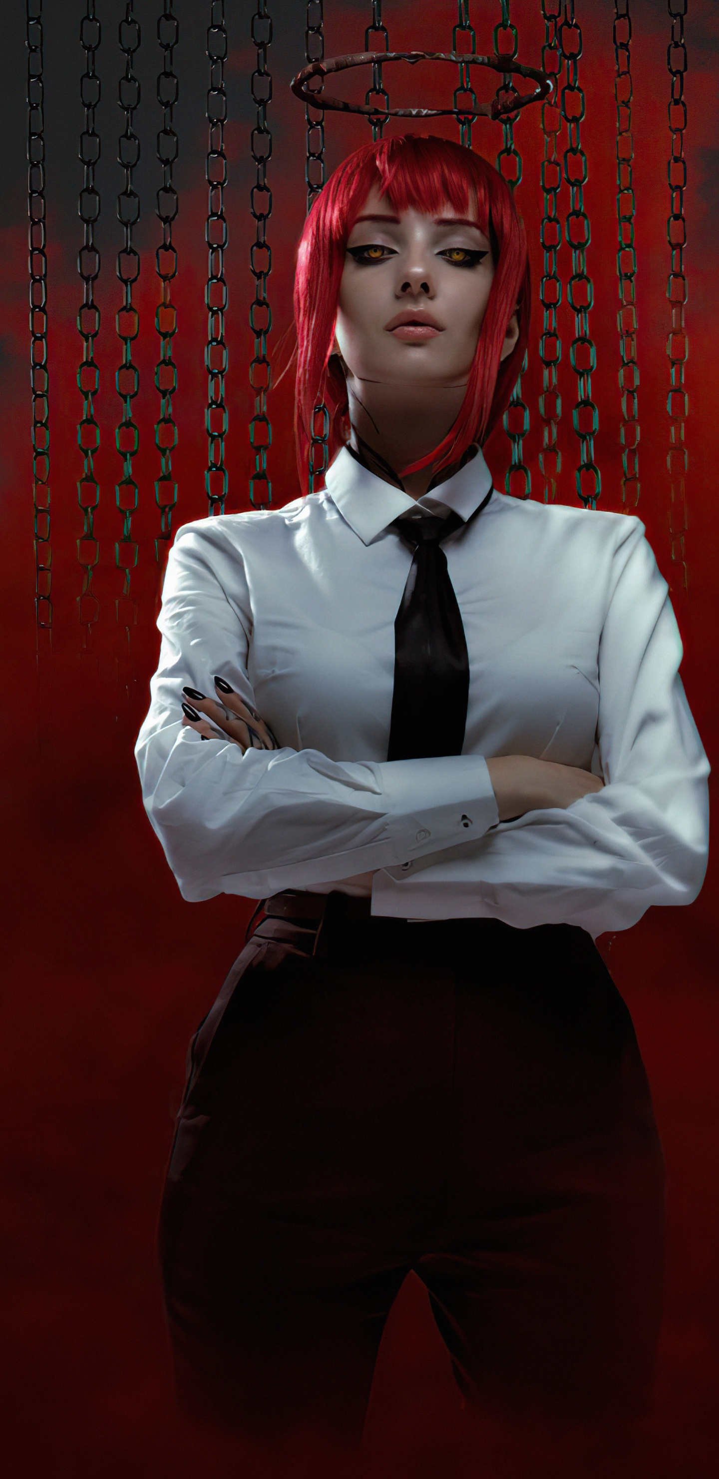 Обои макима бензопила мужчина косплей, бензопила, достойный, косплей, аниме в разрешении 1440x2960