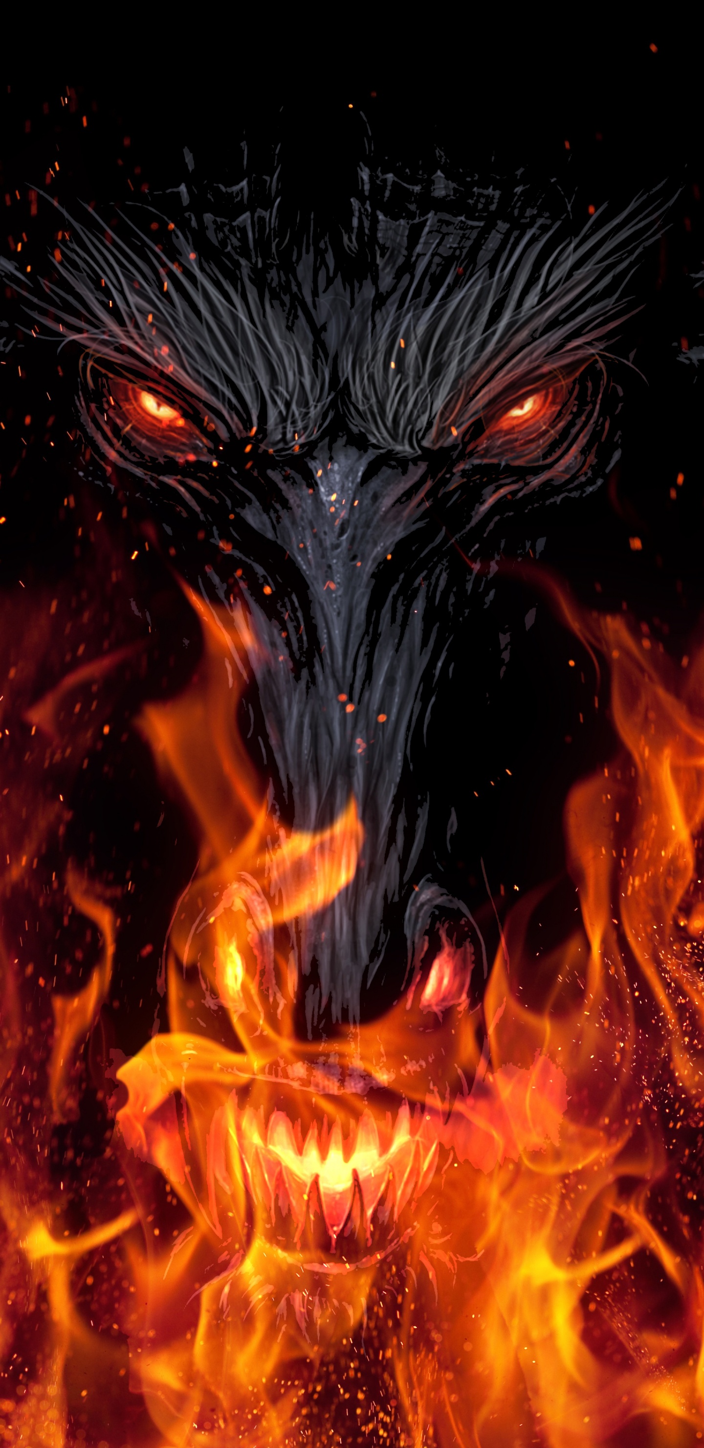 Обои дракон, огонь, пламя, тепло, Апельсин в разрешении 1440x2960