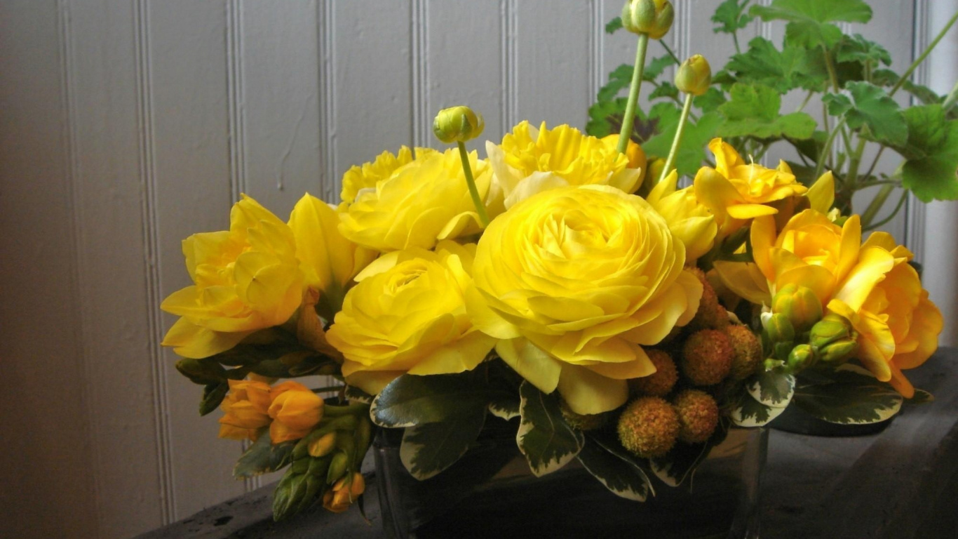 Обои цветочный дизайн, желтый, флористика, растение, флористики в разрешении 1366x768