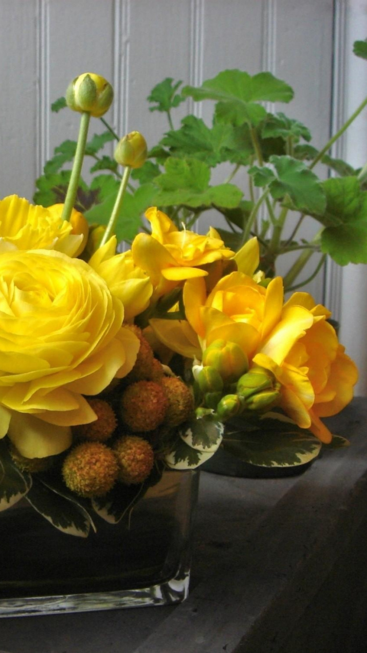 Обои цветочный дизайн, желтый, флористика, растение, флористики в разрешении 750x1334