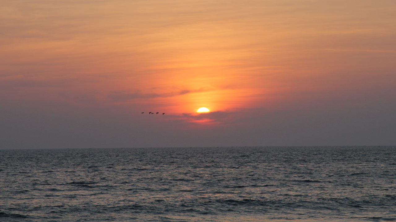 Обои горизонт, закат, море, восход солнца, океан в разрешении 1280x720