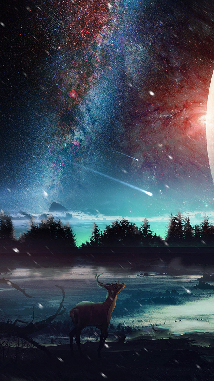 Обои природа, атмосфера, космос, космическое пространство, ночь в разрешении 750x1334