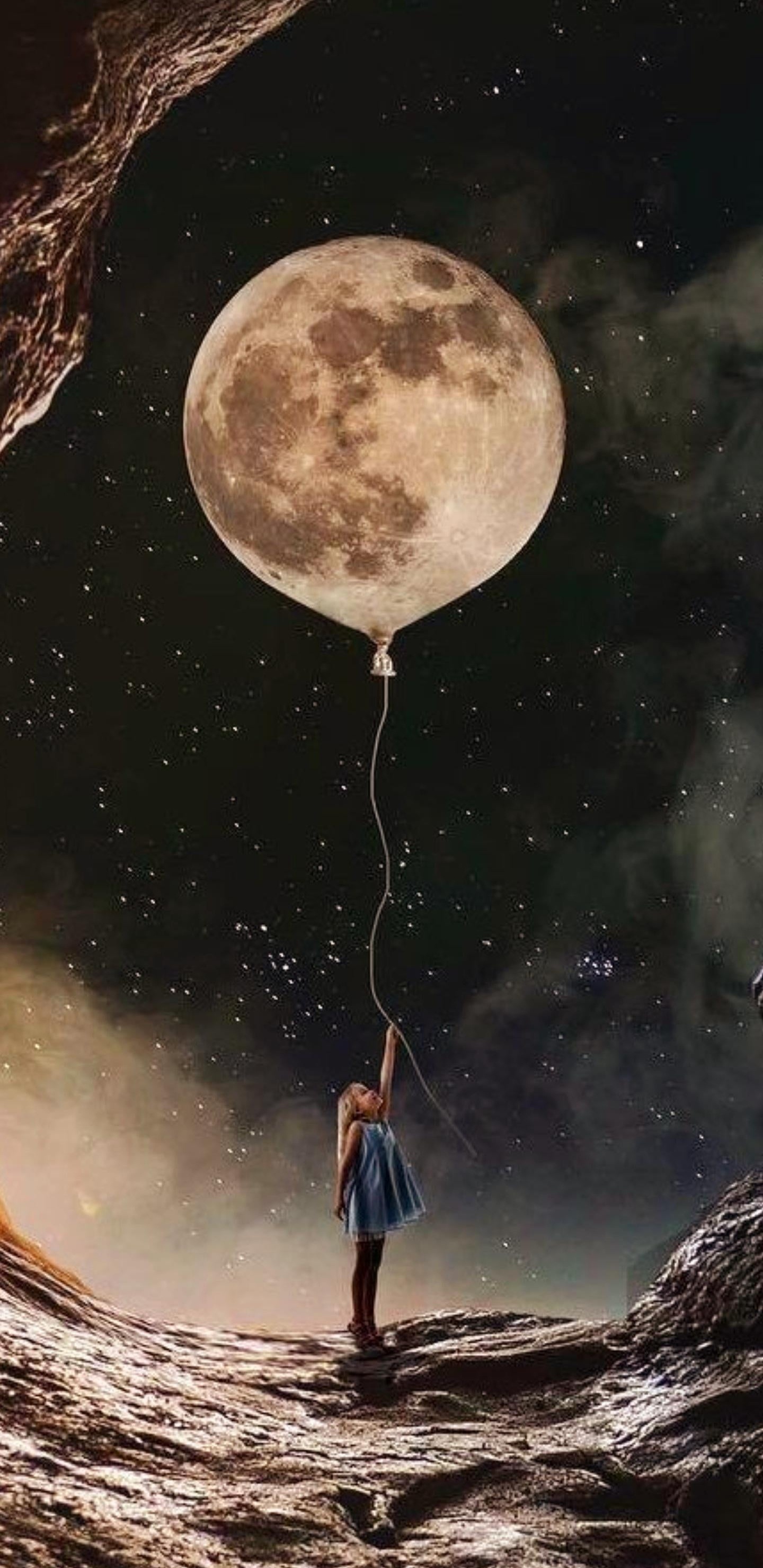 Обои луна спокойной ночи, лунный свет, луна, ночь, планета в разрешении 1440x2960