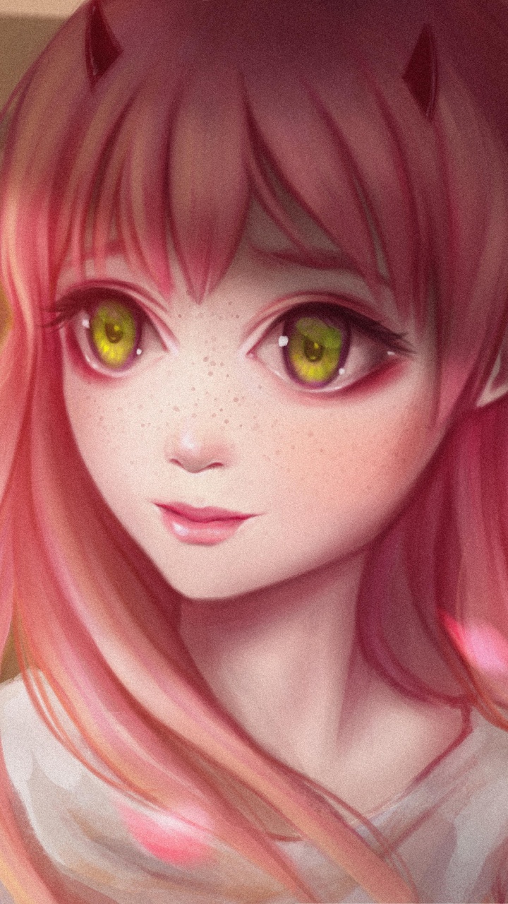 Обои аниме, волосы, лицо, розовый, парик в разрешении 720x1280