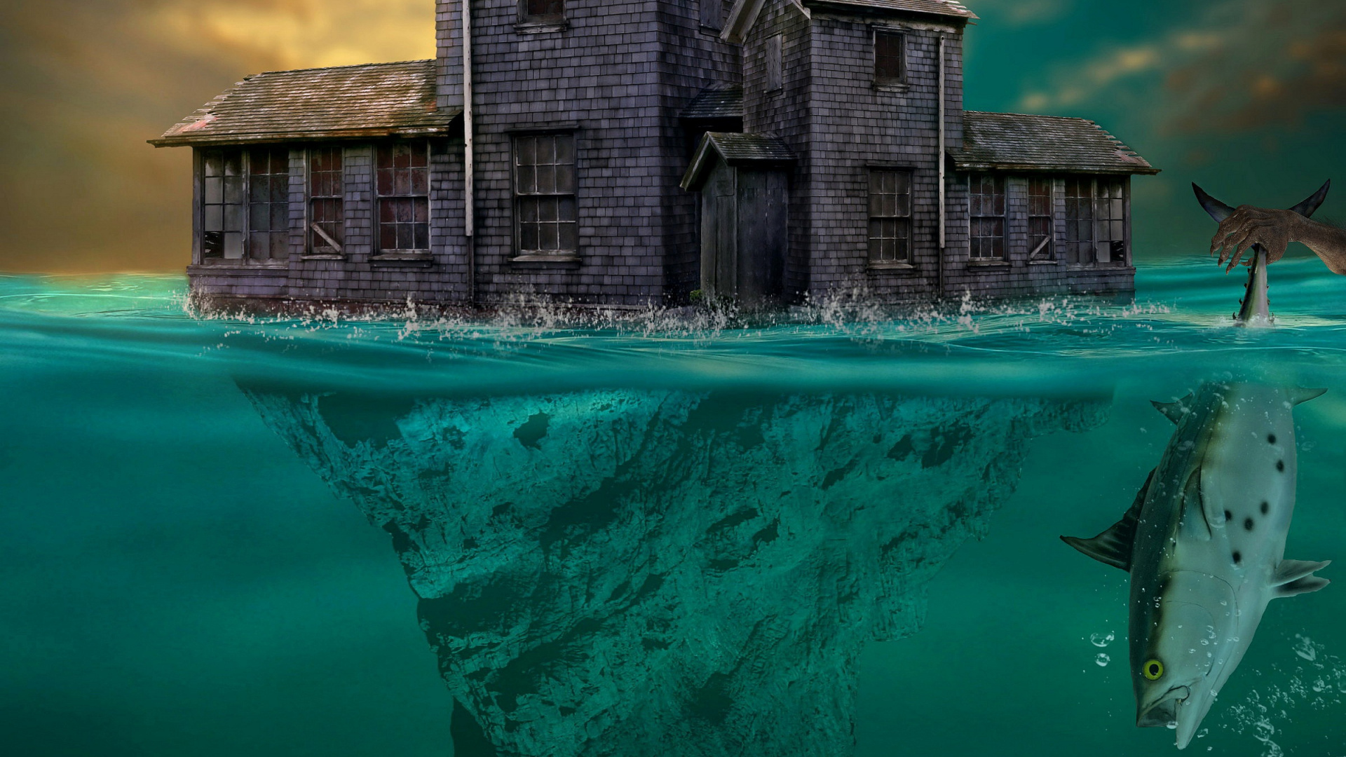 Обои страшно под водой, маячит но ужас, моя голова в крови, облако, вода в разрешении 1920x1080