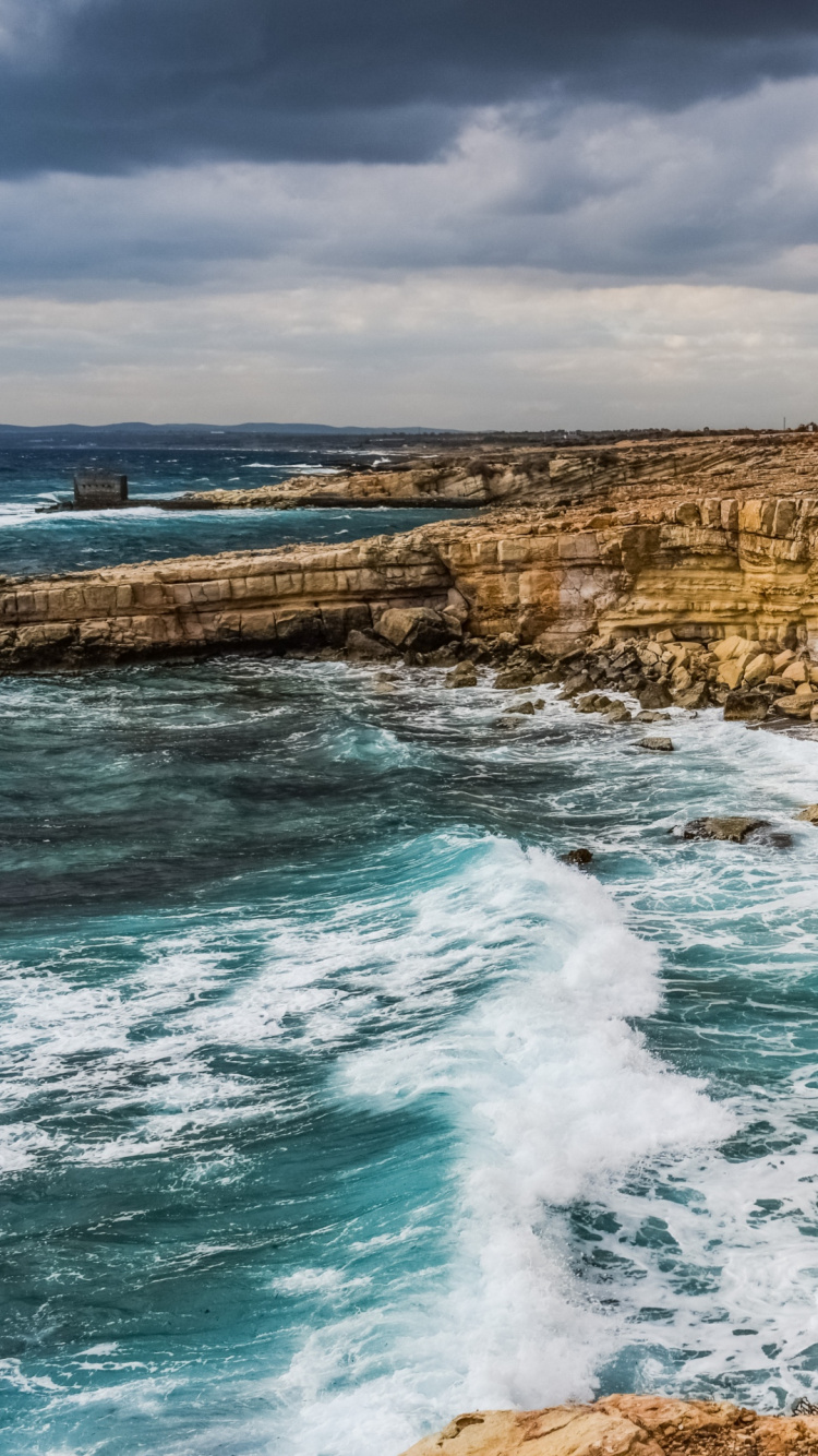 Обои Кипр, смартфон, древний Курион, вода, облако в разрешении 750x1334