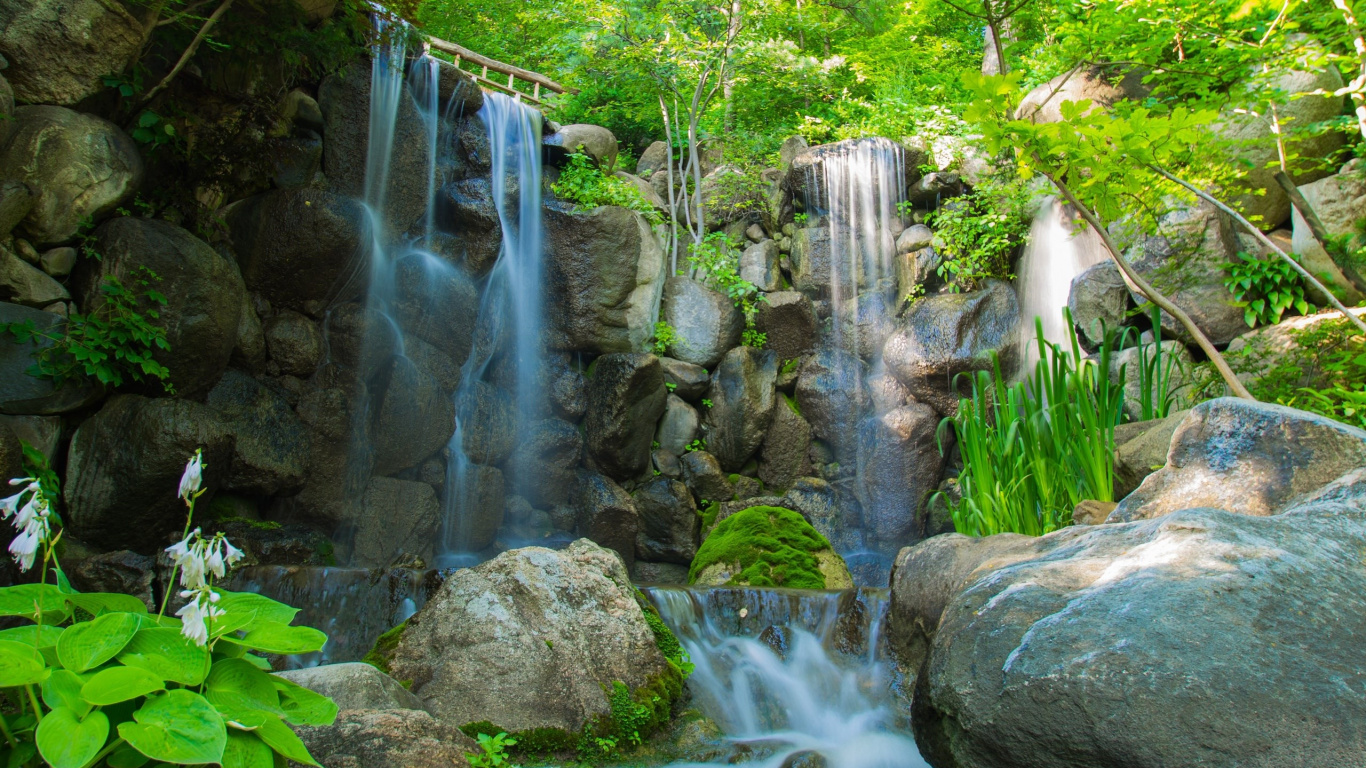 Обои водопад, природа, гидроресурсы, водоем, вода в разрешении 1366x768