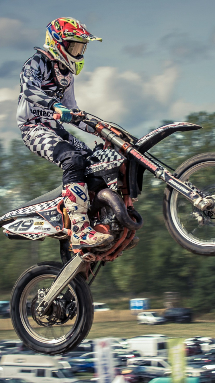 Обои Фристайл мотокросс, мотокросс, мотоцикл, гоночный, автоспорт в разрешении 750x1334