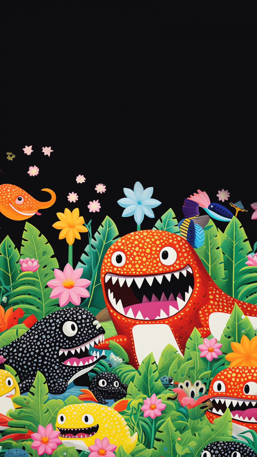 Обои мультфильм, живопись, рисование, зеленый, цветок в разрешении 1080x1920