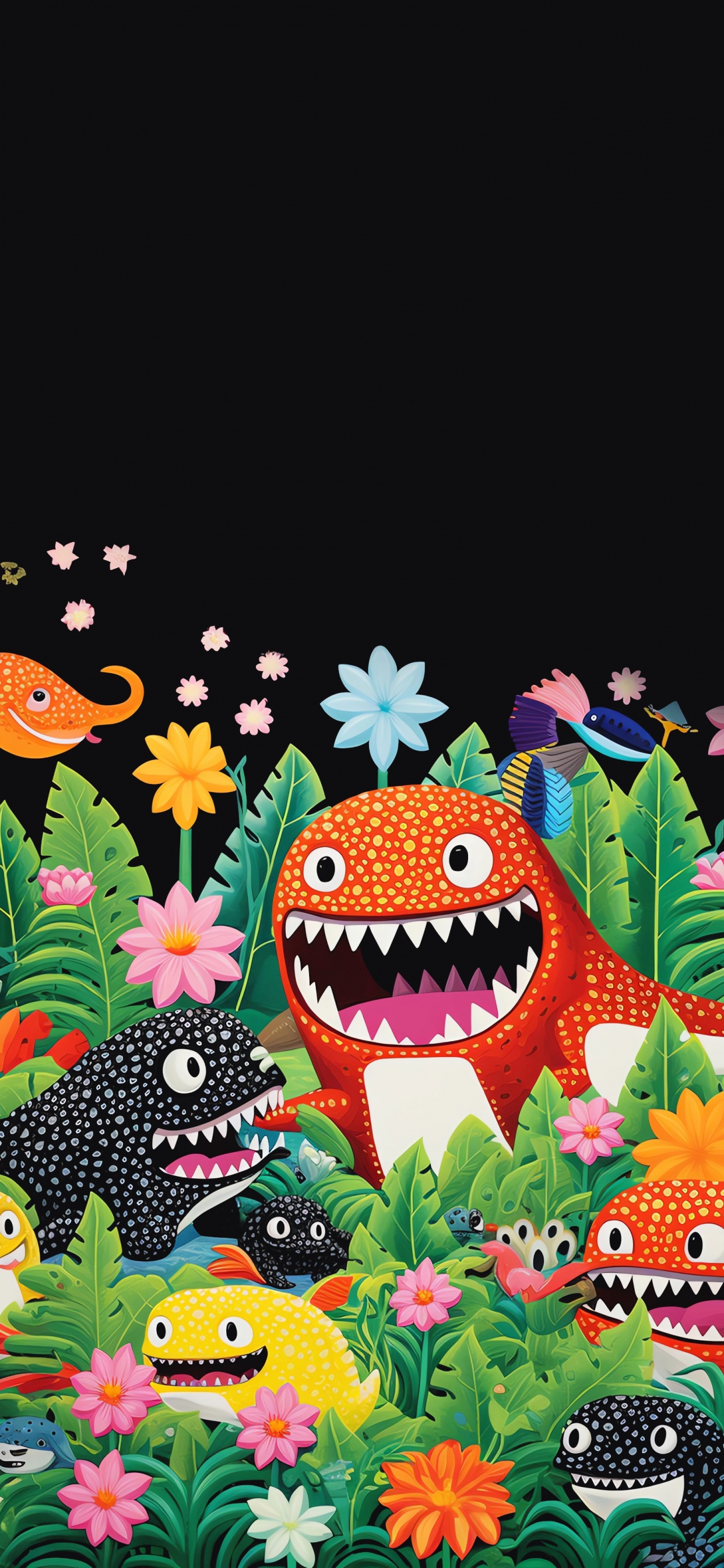 Обои мультфильм, живопись, рисование, зеленый, цветок в разрешении 1242x2688