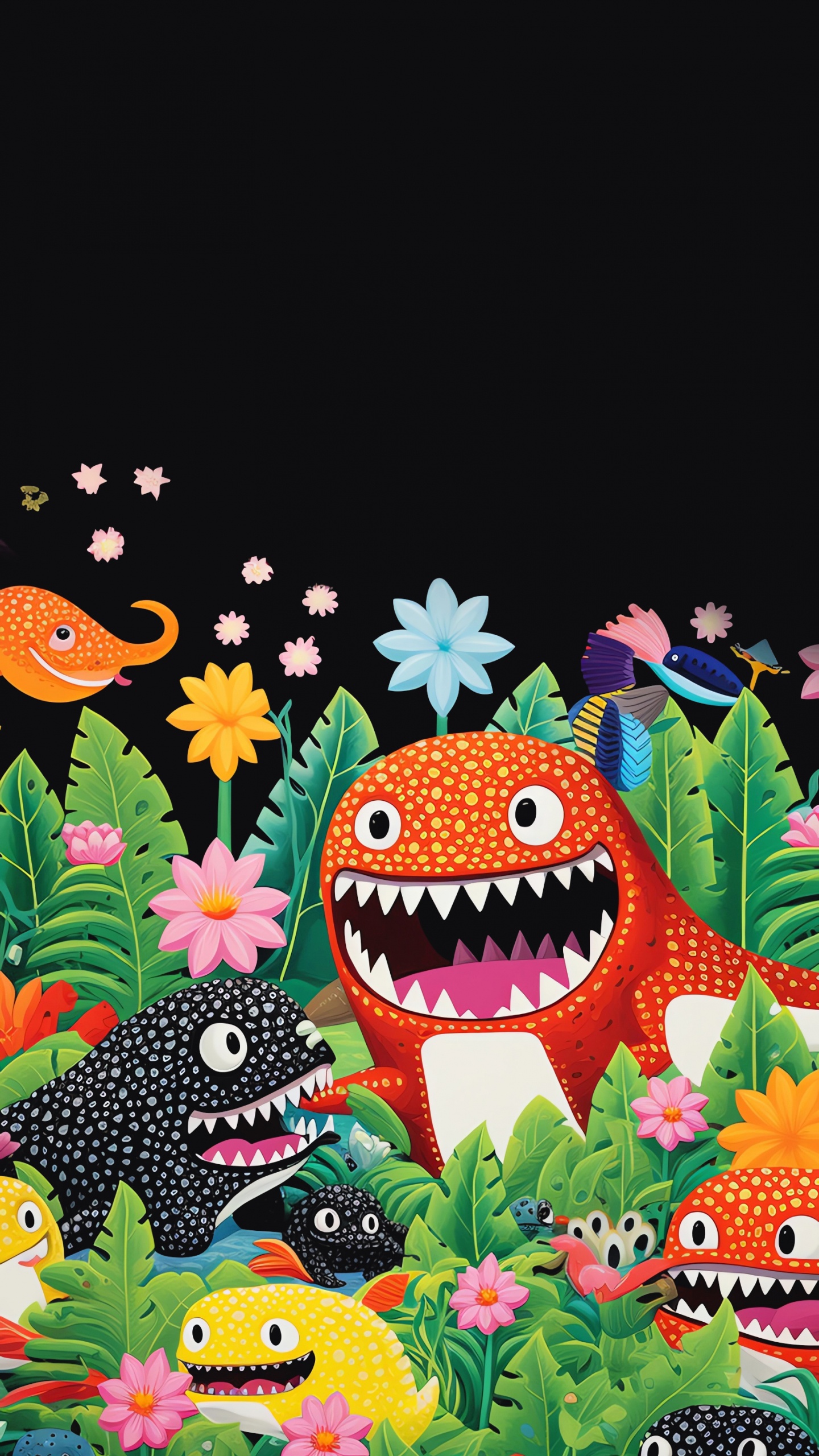 Обои мультфильм, живопись, рисование, зеленый, цветок в разрешении 1440x2560