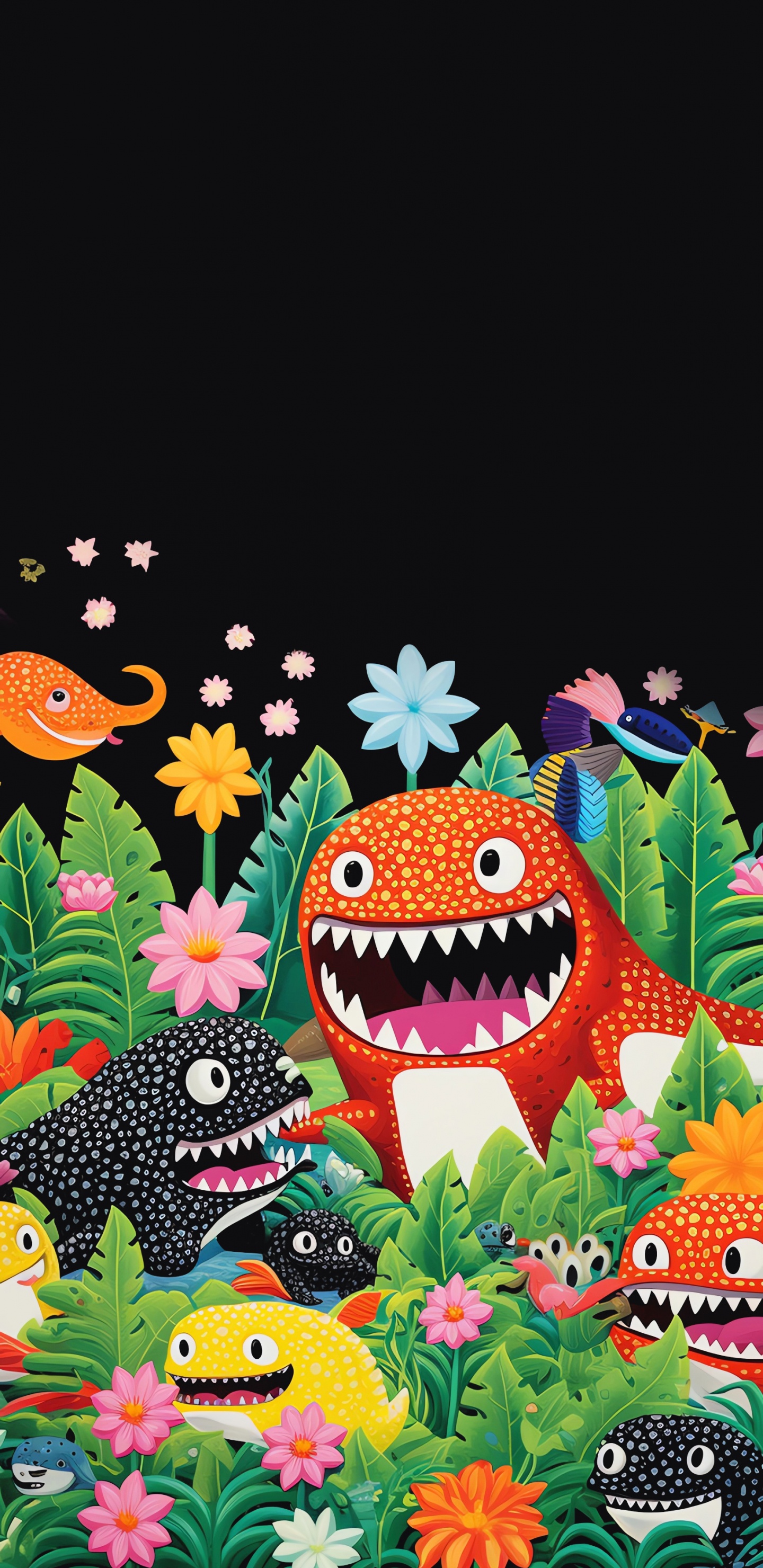 Обои мультфильм, живопись, рисование, зеленый, цветок в разрешении 1440x2960