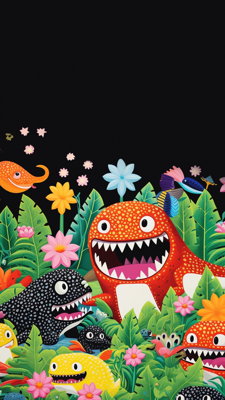 Обои мультфильм, живопись, рисование, зеленый, цветок в разрешении 720x1280