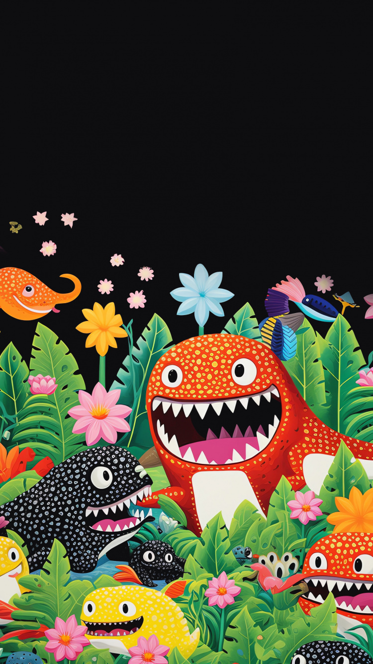 Обои мультфильм, живопись, рисование, зеленый, цветок в разрешении 750x1334