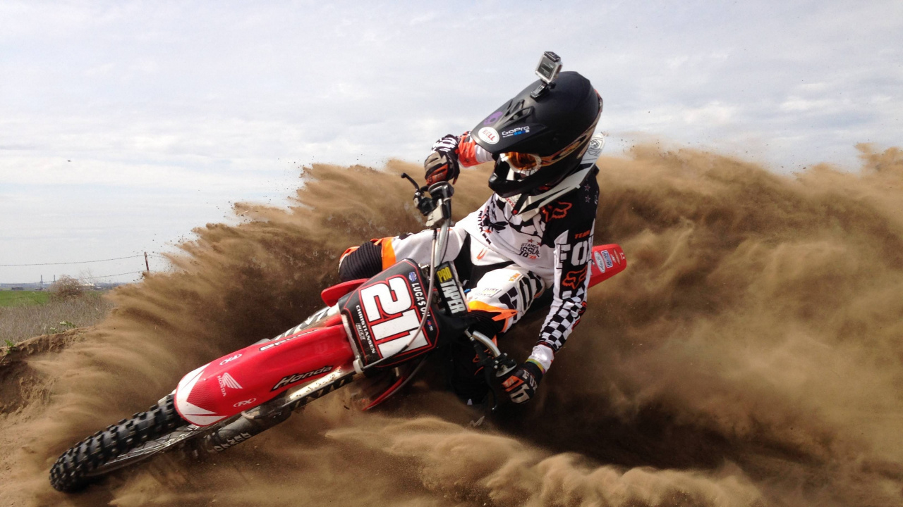 Обои экстремальный вид спорта, мотокросс, GoPro, гоночный, гонки на мотоциклах в разрешении 1280x720