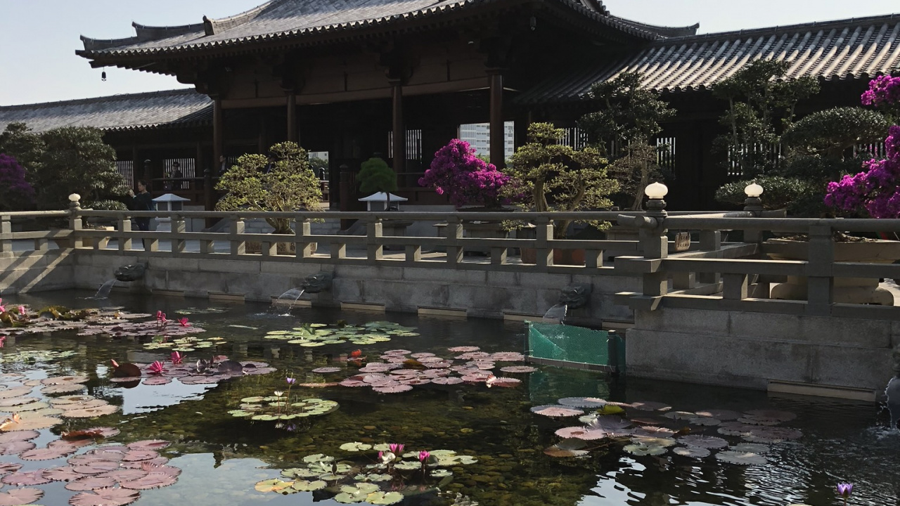 Обои китайская архитектура, туризм, вода, достопримечательность, водоем в разрешении 1280x720