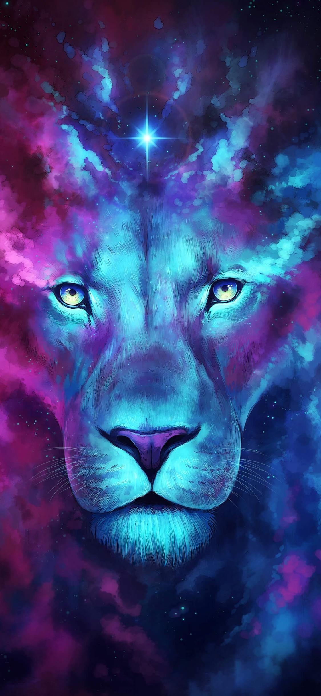 Обои фэнтезийные львы, Лев, тигр, живопись, арт в разрешении 1125x2436