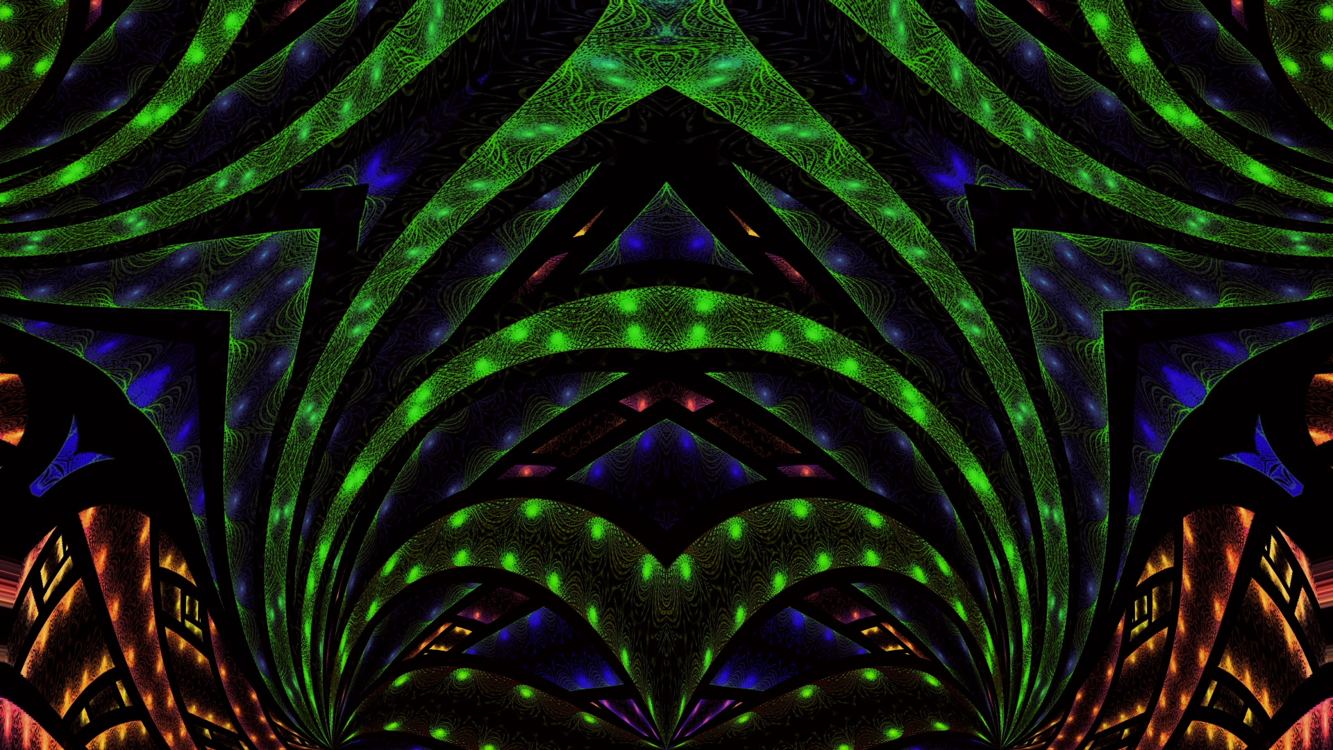 Обои абстракция, психоделическое искусство, арт, симметрия, зеленый в разрешении 1920x1080
