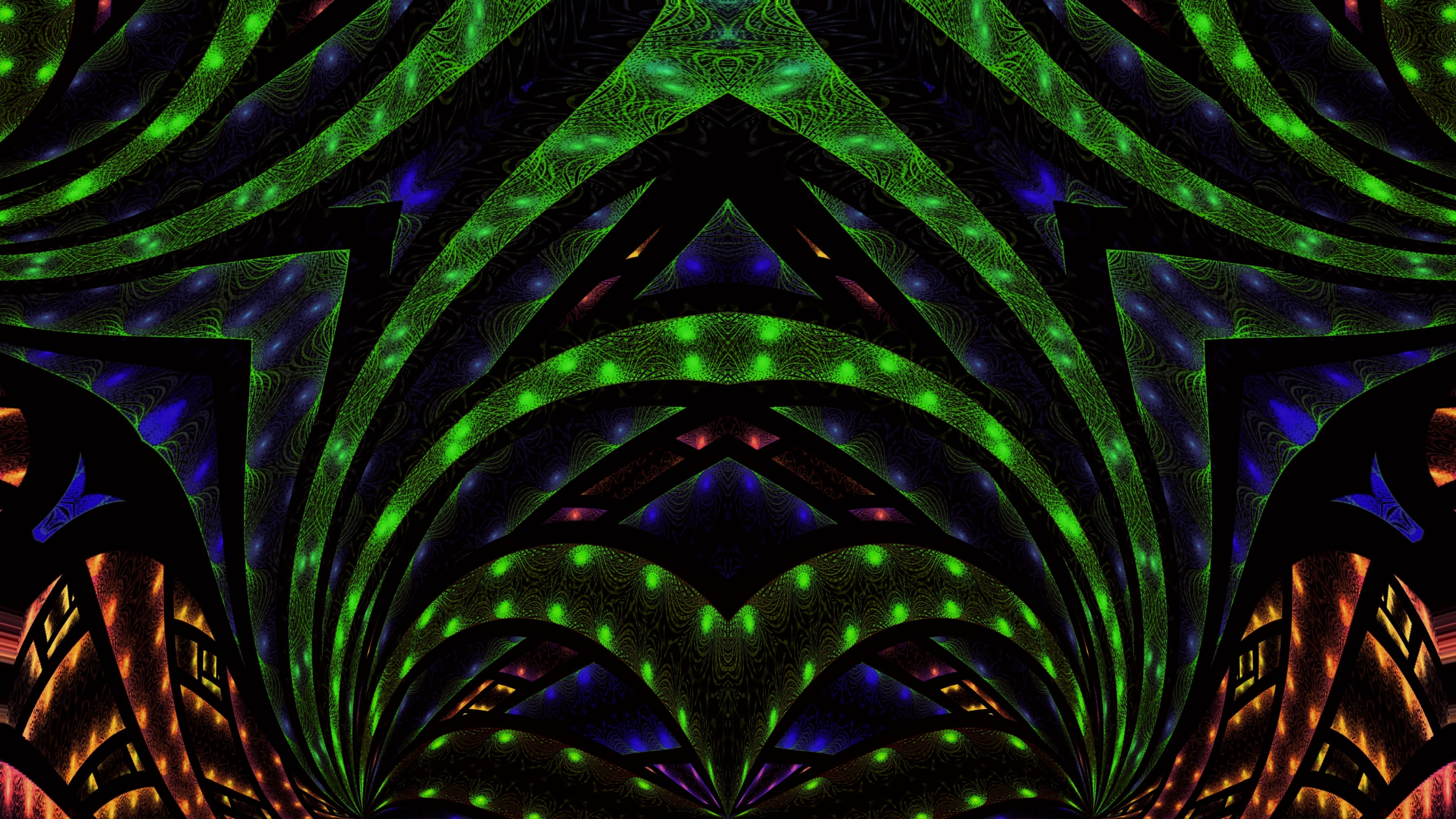 Обои абстракция, психоделическое искусство, арт, симметрия, зеленый в разрешении 2560x1440