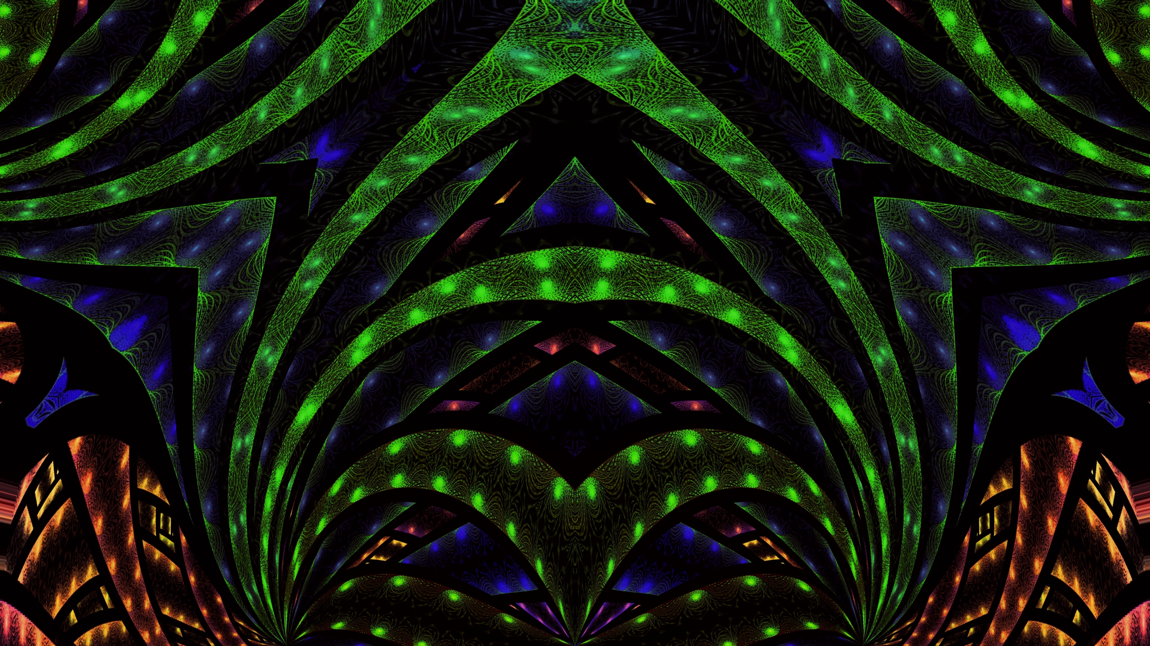Обои абстракция, психоделическое искусство, арт, симметрия, зеленый в разрешении 3840x2160