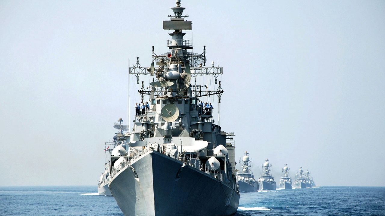 Обои День ВМФ, индийские ВМС, военный корабль, морское ведомство, разрушитель в разрешении 1280x720