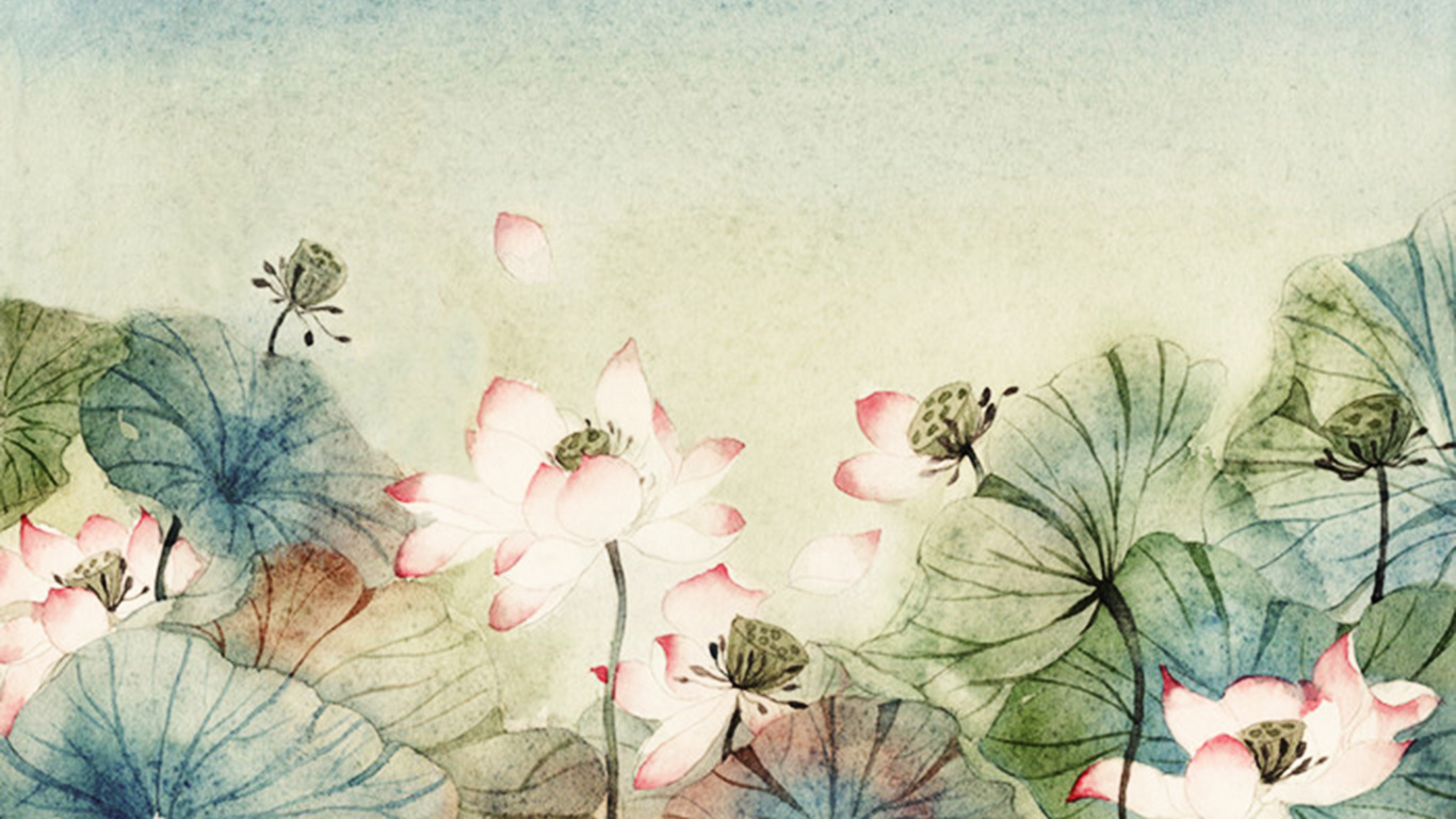 Обои акварельная живопись, акварельные краски, цветок, растение, иллюстрация в разрешении 1366x768