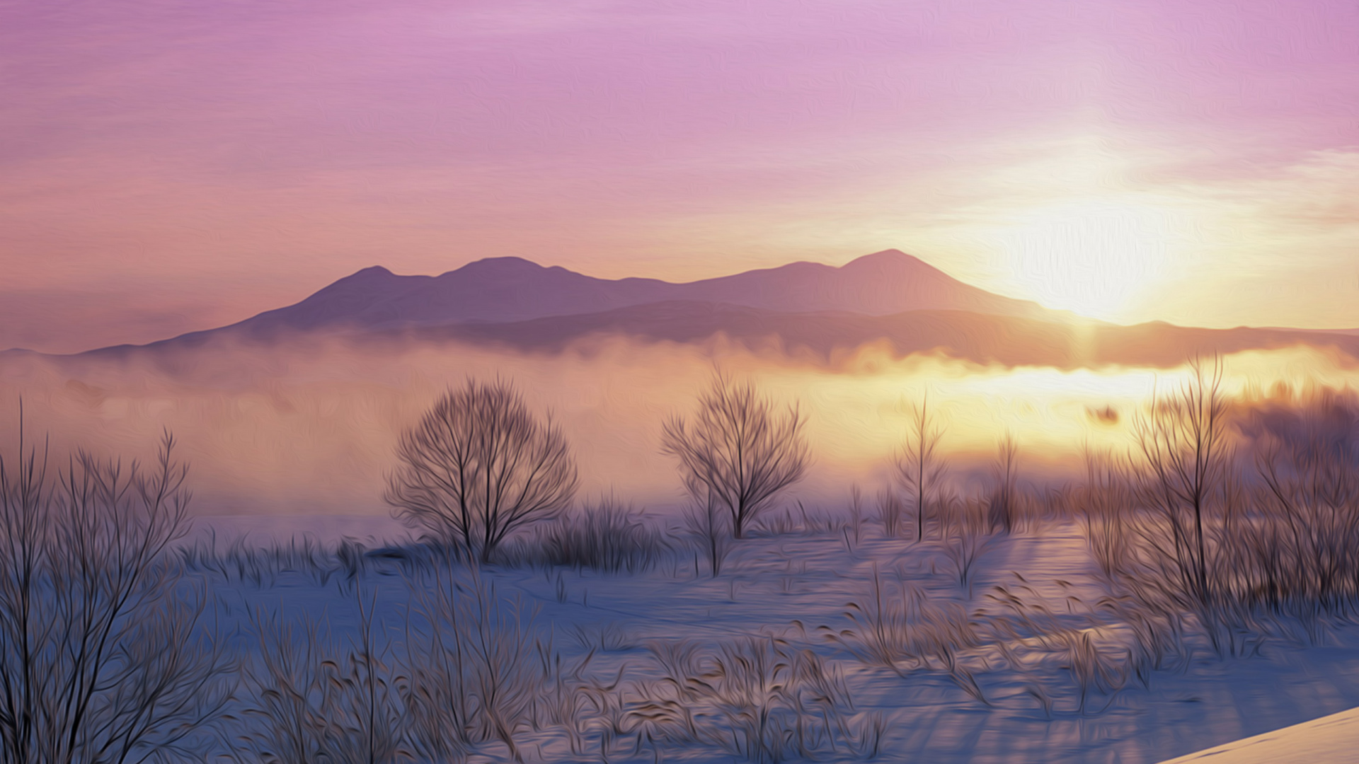Обои зима, снег, утро, замораживание, восход солнца в разрешении 1920x1080