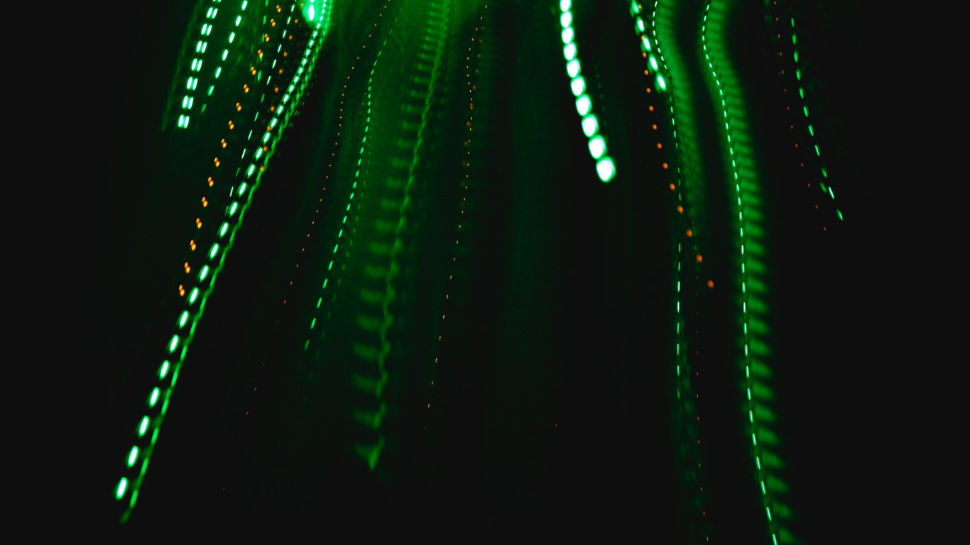Обои зеленый, свет, технологии, лазер, Визуальный эффект освещения в разрешении 1366x768