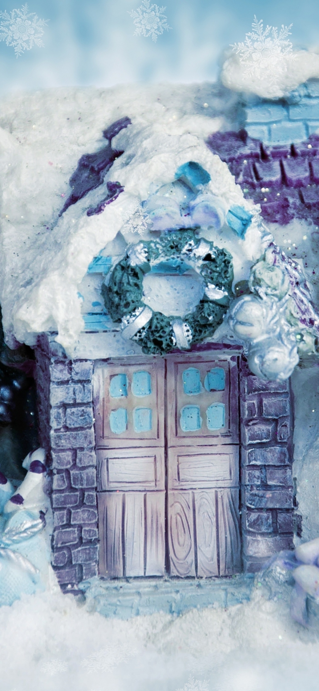 Обои Снеговик, зима, лаванда, снег, мороз в разрешении 1242x2688