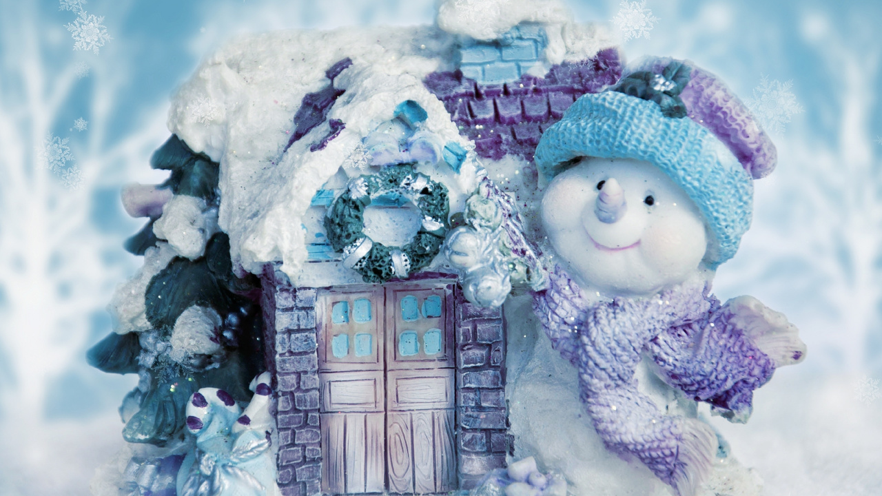 Обои Снеговик, зима, лаванда, снег, мороз в разрешении 1280x720