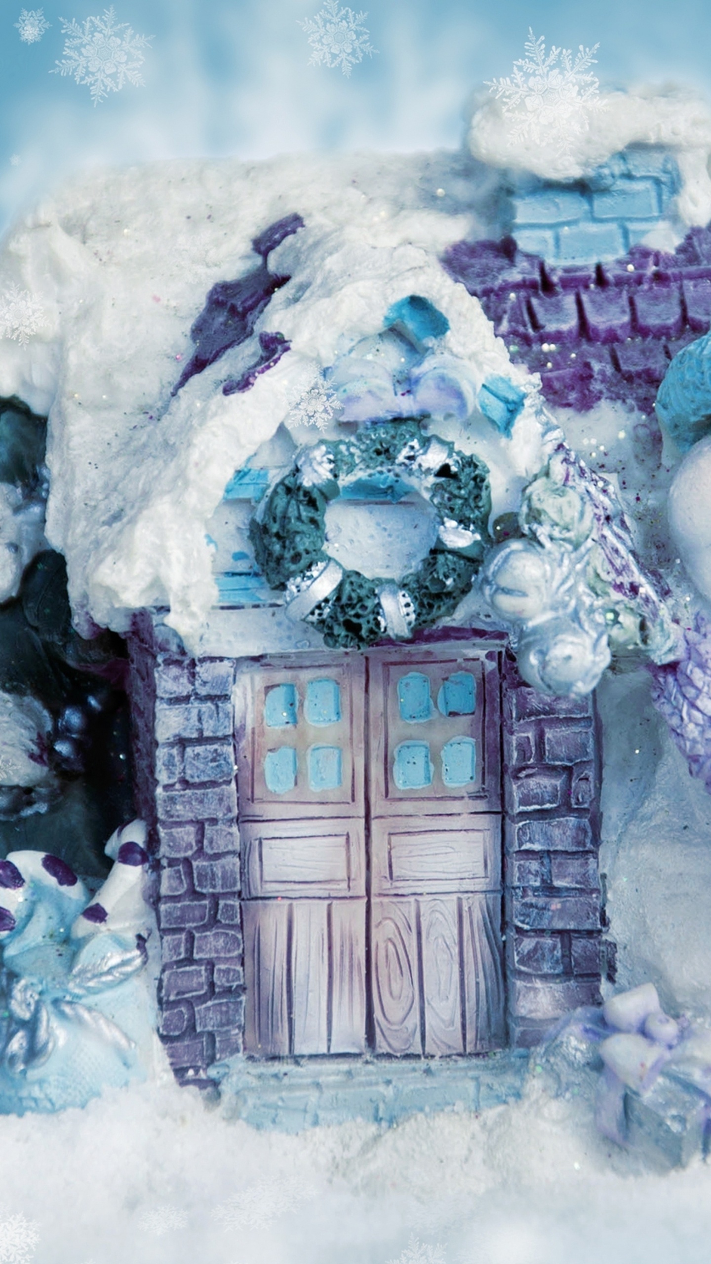 Обои Снеговик, зима, лаванда, снег, мороз в разрешении 1440x2560