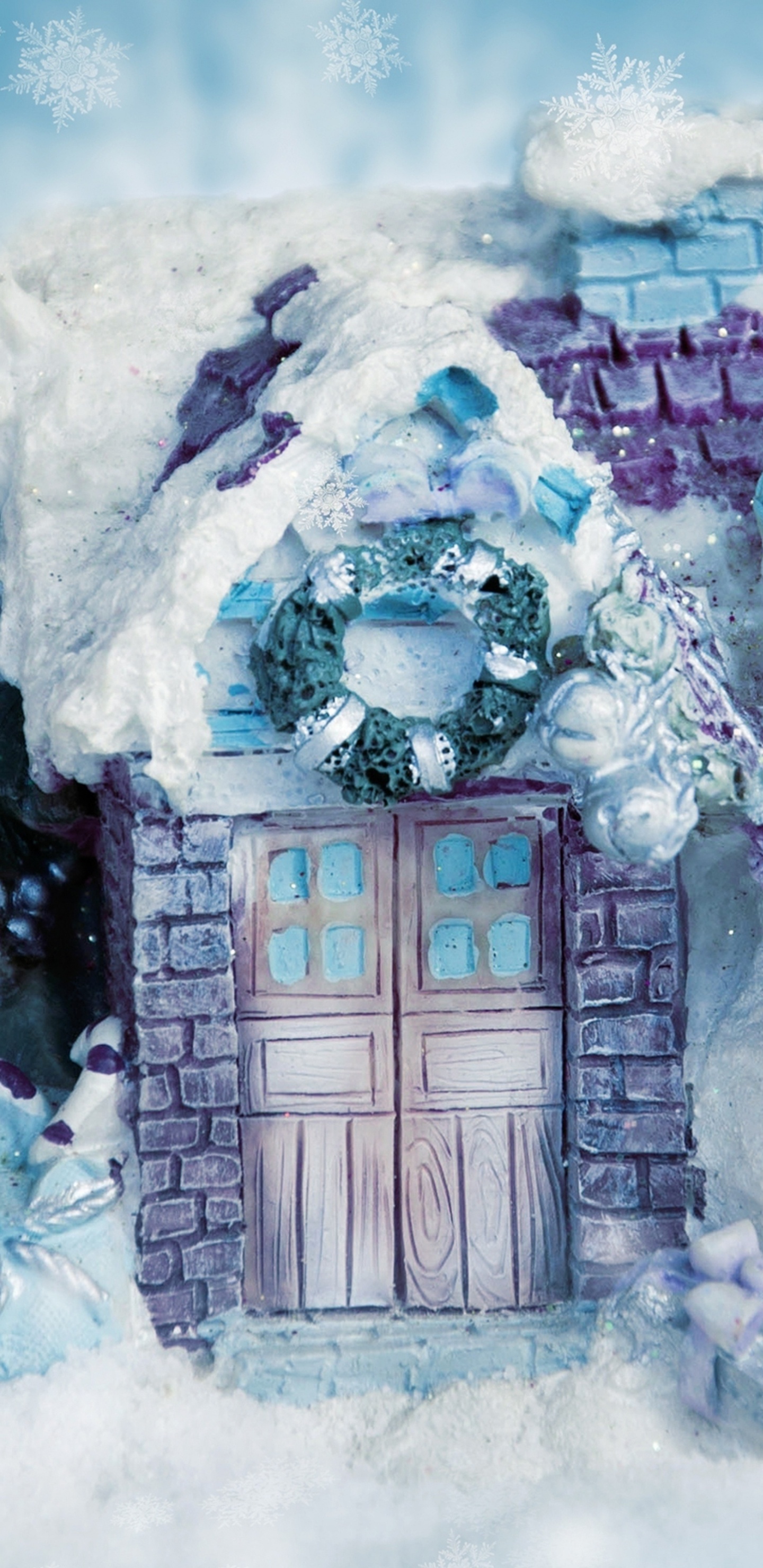 Обои Снеговик, зима, лаванда, снег, мороз в разрешении 1440x2960