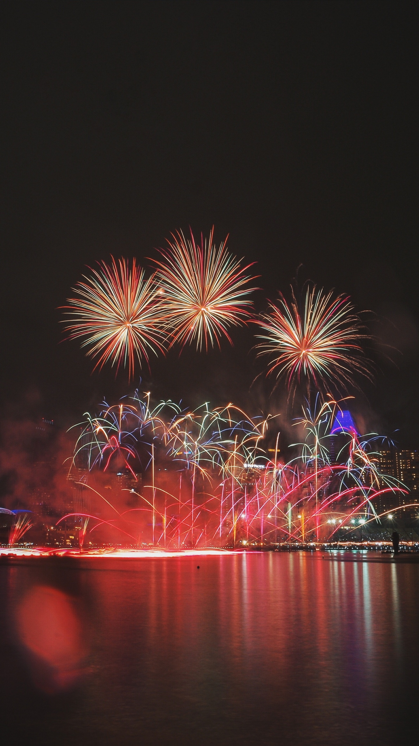 Обои Новый год, салют, ночь, день нового года, полночь в разрешении 1440x2560